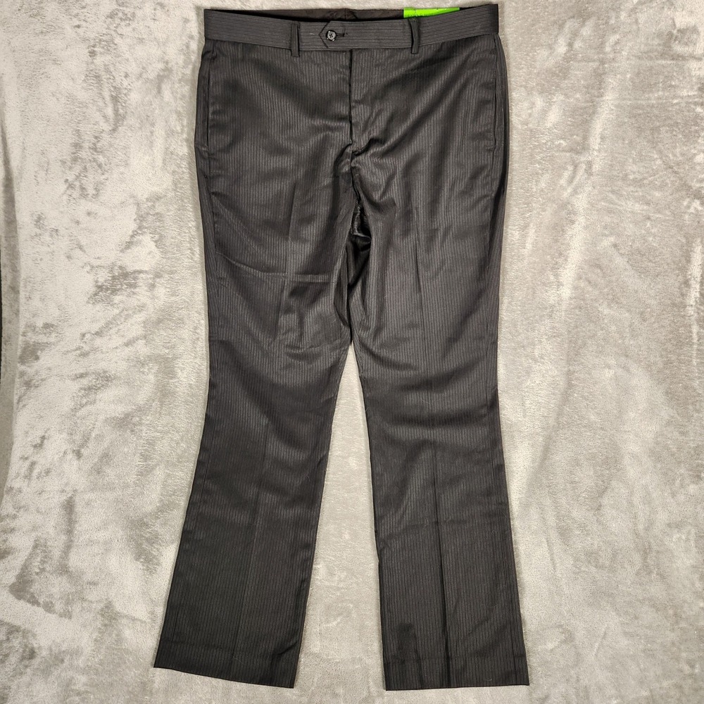 Apt 9 Dress‎ Pants Mens 36X32 Gray New Extra Slim Fit Pinstripe Charcoal